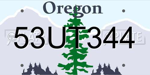 53UT344 Oregon License Plate