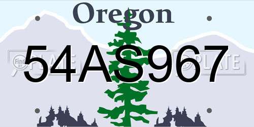 54AS967 Oregon License Plate