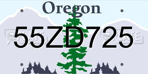 55ZD725 Oregon License Plate