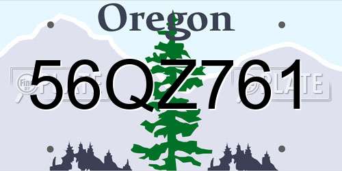 56QZ761 Oregon License Plate