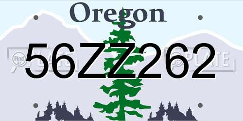 56ZZ262 Oregon License Plate