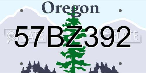 57BZ392 Oregon License Plate