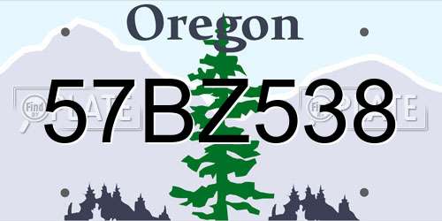 57BZ538 Oregon License Plate