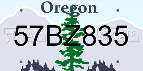 57BZ835 Oregon License Plate