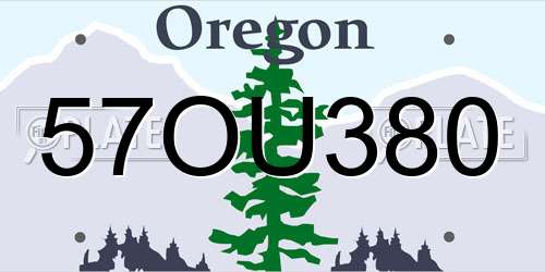 57OU380 Oregon License Plate