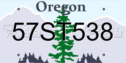 57ST538 Oregon License Plate