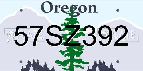 57SZ392 Oregon License Plate