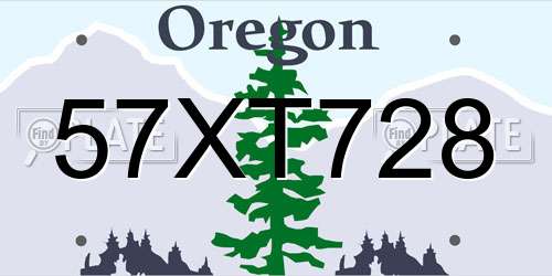 57XT728 Oregon License Plate