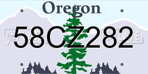 58CZ282 Oregon License Plate