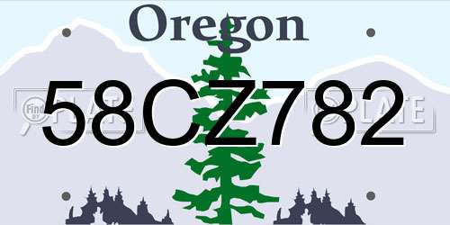 58CZ782 Oregon License Plate