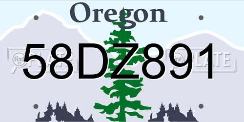 58DZ891 Oregon License Plate
