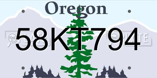 58KT794 Oregon License Plate