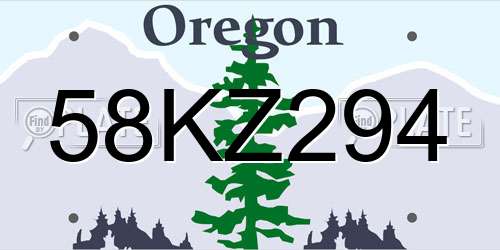 58KZ294 Oregon License Plate