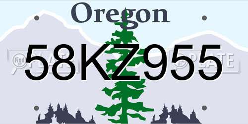 58KZ955 Oregon License Plate