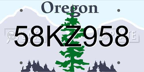 58KZ958 Oregon License Plate