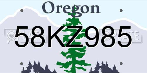 58KZ985 Oregon License Plate