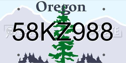 58KZ988 Oregon License Plate