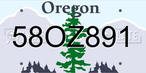 58OZ891 Oregon License Plate