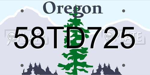 58TD725 Oregon License Plate