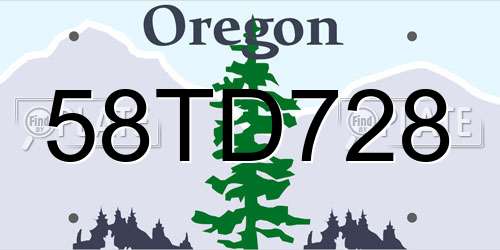 58TD728 Oregon License Plate