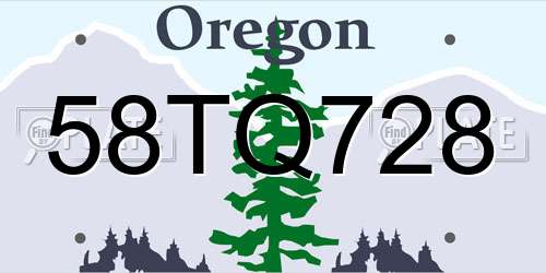 58TQ728 Oregon License Plate