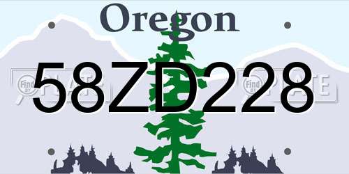 58ZD228 Oregon License Plate