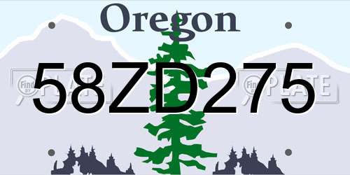 58ZD275 Oregon License Plate