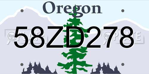 58ZD278 Oregon License Plate