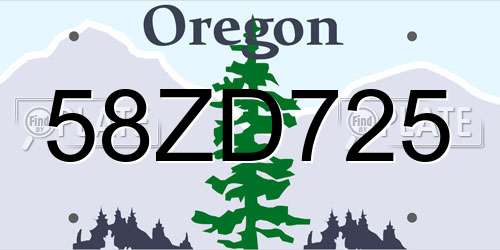 58ZD725 Oregon License Plate