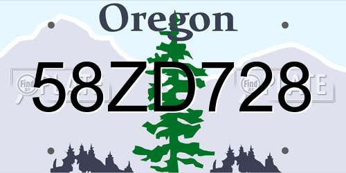 58ZD728 Oregon License Plate