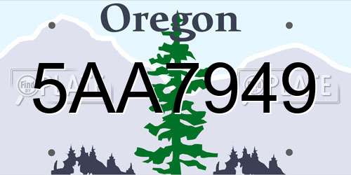 5AA7949 Oregon License Plate