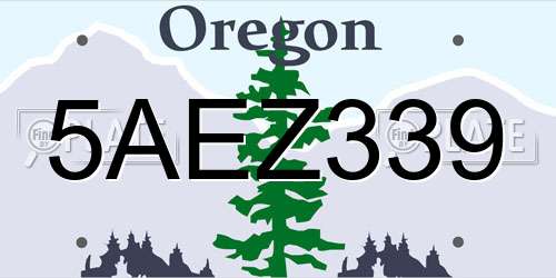 5AEZ339 Oregon License Plate