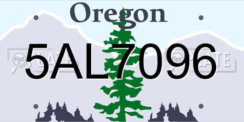 5AL7096 Oregon License Plate