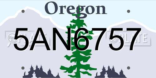 5AN6757 Oregon License Plate