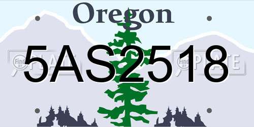5AS2518 Oregon License Plate