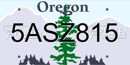 5ASZ815 Oregon License Plate