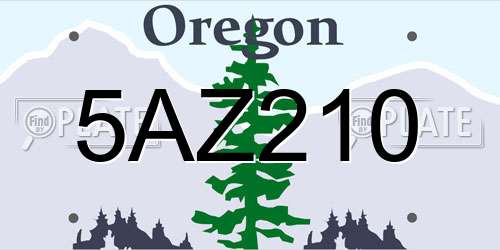 5AZ210 Oregon License Plate