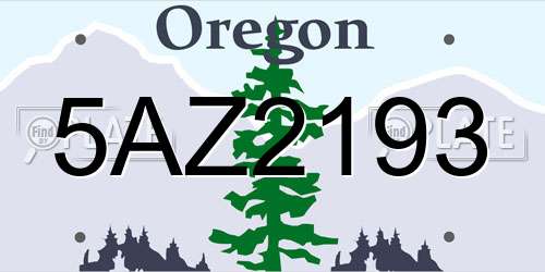 5AZ2193 Oregon License Plate