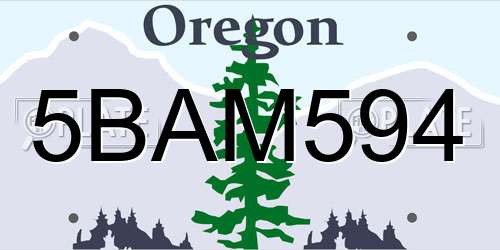 5BAM594 Oregon License Plate