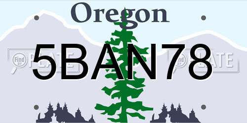 5BAN78 Oregon License Plate