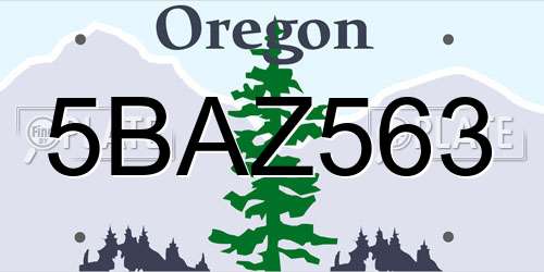 5BAZ563 Oregon License Plate