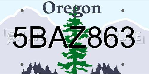 5BAZ863 Oregon License Plate