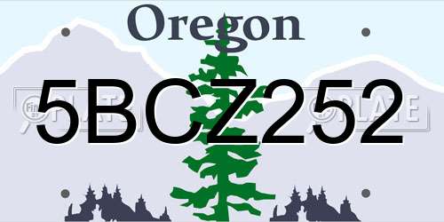 5BCZ252 Oregon License Plate