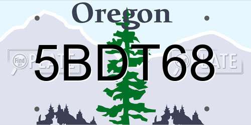 5BDT68 Oregon License Plate