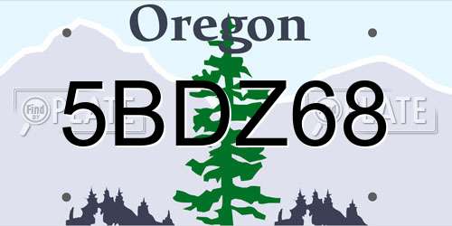 5BDZ68 Oregon License Plate