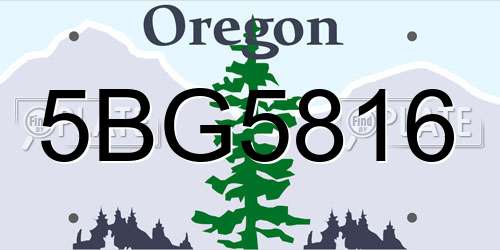 5BG5816 Oregon License Plate