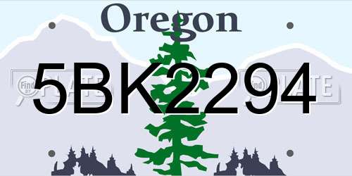 5BK2294 Oregon License Plate