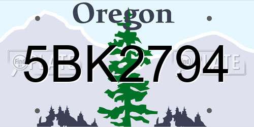5BK2794 Oregon License Plate