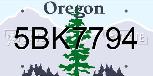 5BK7794 Oregon License Plate