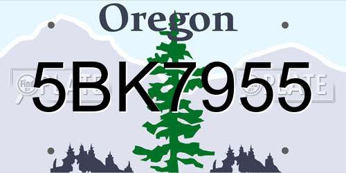 5BK7955 Oregon License Plate